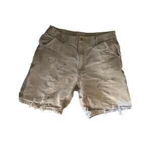 Vintage Carhartt B25-DES 36” Rare Faded Gray Distressed Canvas Carpenter Shorts